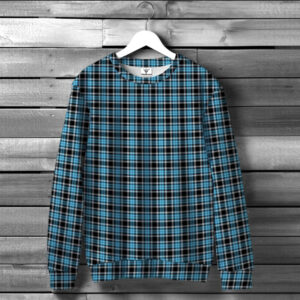 Світшот "Бірюзовий чорний тартан клітинки" оверсайз унісекс ВСІ розміри Преміум тканина