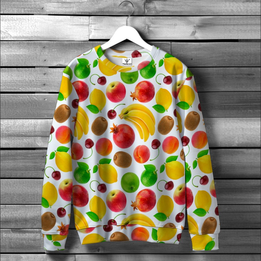 Світшот "Білий з фруктами" оверсайз унісекс ВСІ розміри Преміум тканина