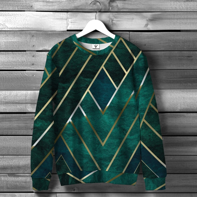 Світшот "Арт деко геометричні орнаменти зелені" оверсайз унісекс ВСІ розміри Преміум тканина