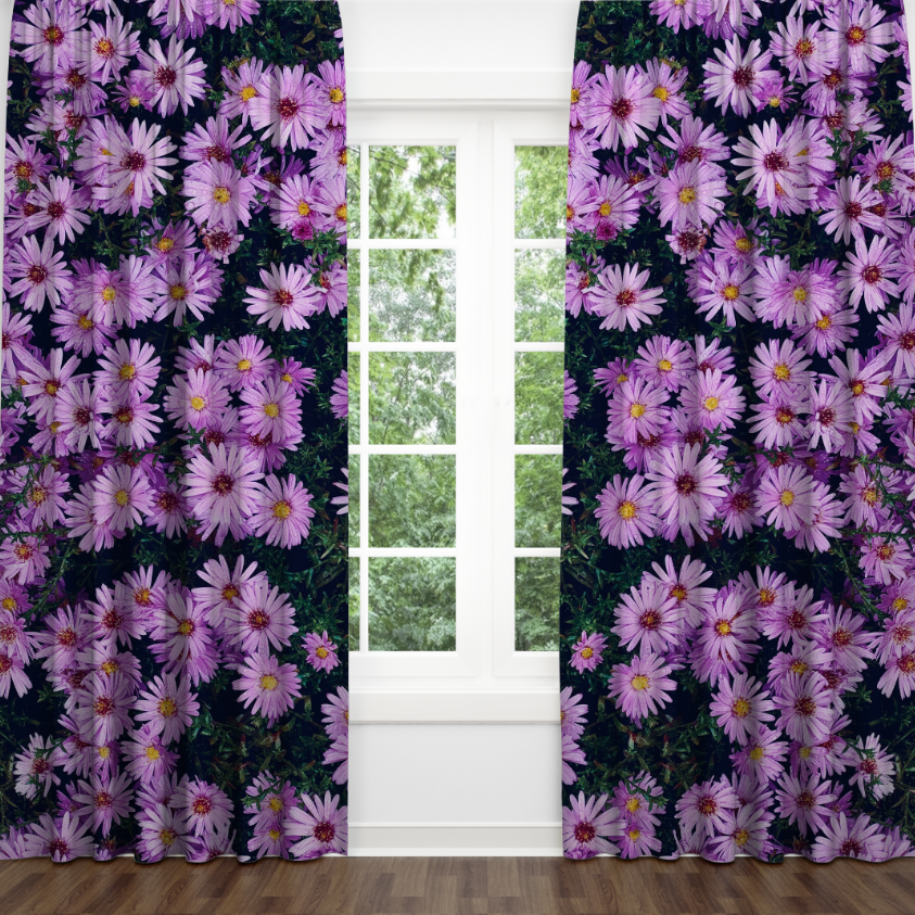 Штори з принтом Айстри рожеві квіти фотоштори