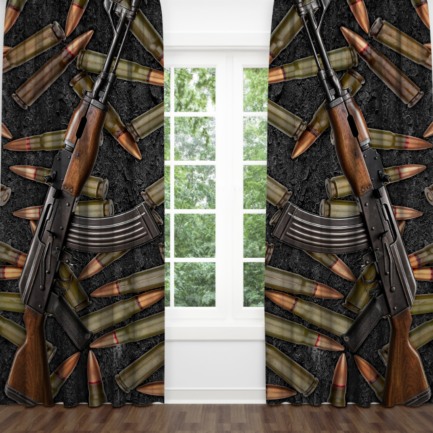 Штори з принтом Автомат з кулями на чорному фоні фотоштори