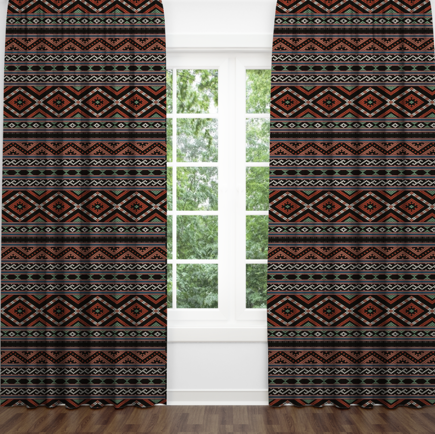 Штори Чорно червона вишиванка геометричні орнаменти візерунки етнічний стиль 12 Фотоштора ВСІ розміри