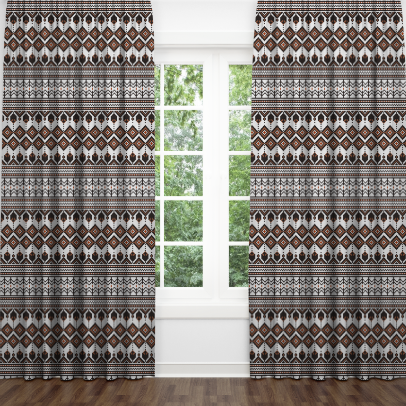 Штори Чорно сірі білі геометричні орнаменти візерунки етнічний стиль Фотоштора ВСІ розміри
