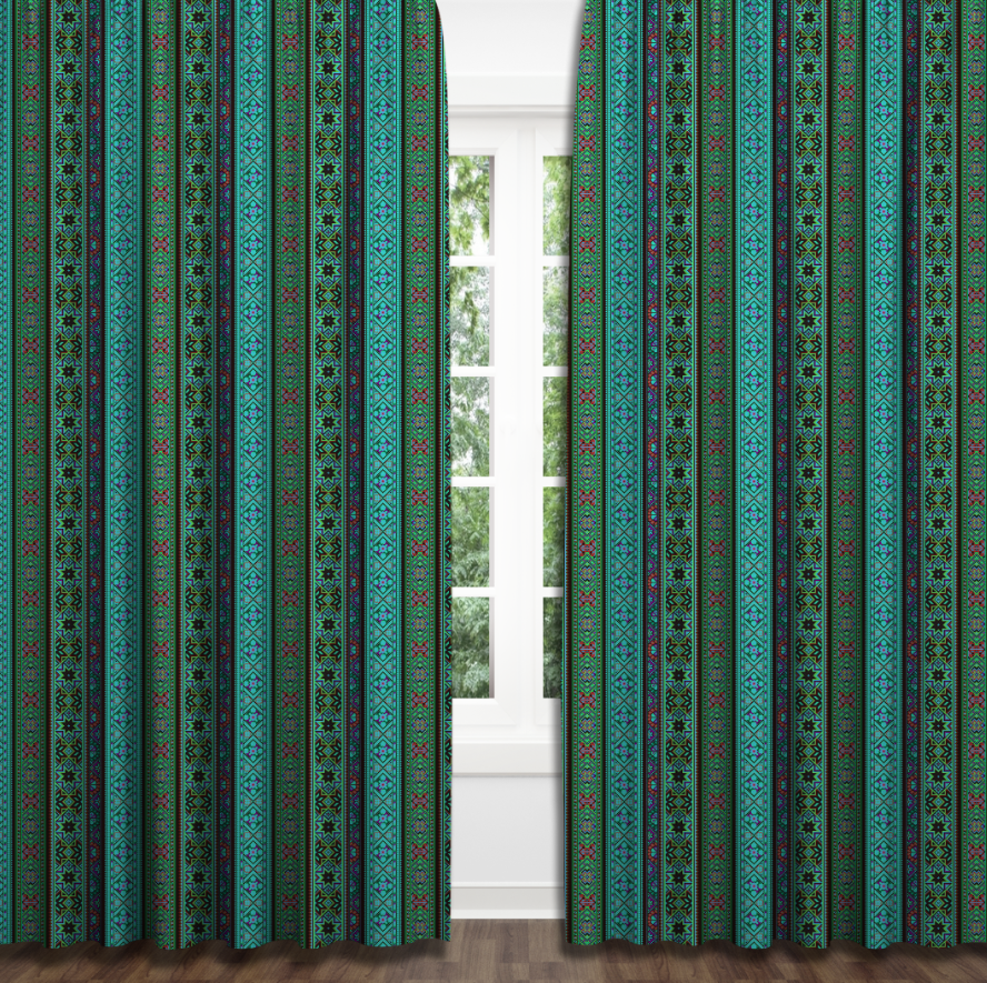 Штори Бірюзові геометричні орнаменти візерунки етнічний стиль 6 Фотоштора ВСІ розміри