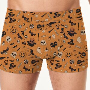 Труси боксери чоловічі Хелловін помаранчеві з привидами та гарбузами ВСІ розміри Преміум тканина