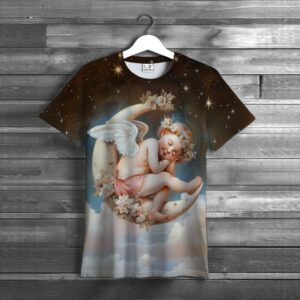 Футболка Янгол купідон рококо стиль акварель зоряна ніч ВСІ розміри унісекс 3D принт Преміум тканина