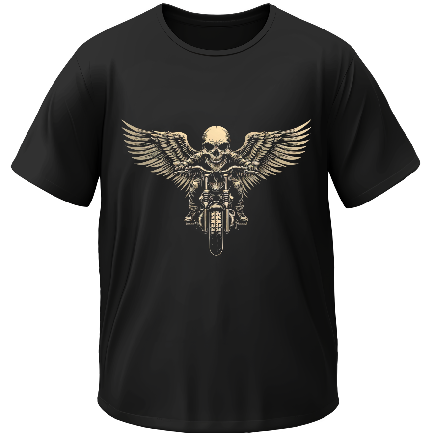 Футболка Череп на байку з крилами готика скелет байкер унісекс ВСІ розміри Преміум тканина