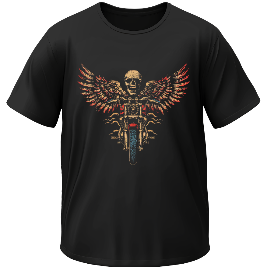 Футболка Череп на байку з крилами готика унісекс ВСІ розміри Преміум тканина