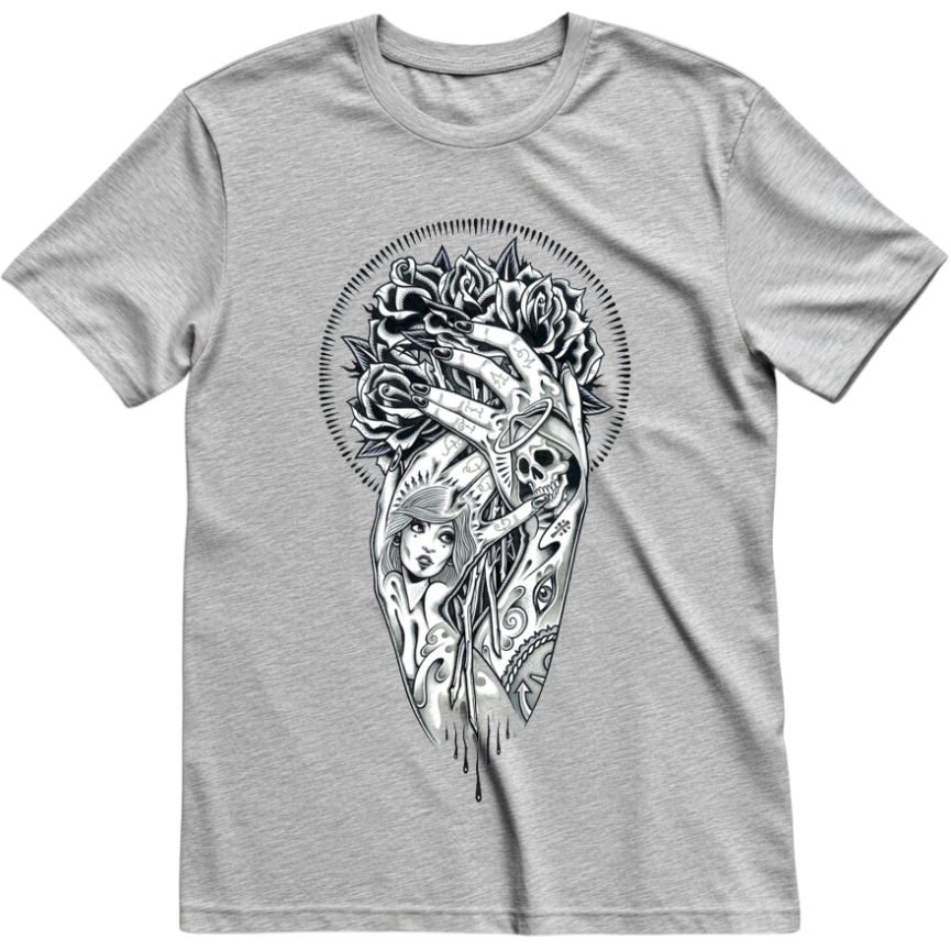 Футболка Череп дівчина з тату готика руки тримають троянди унісекс ВСІ розміри Преміум тканина
