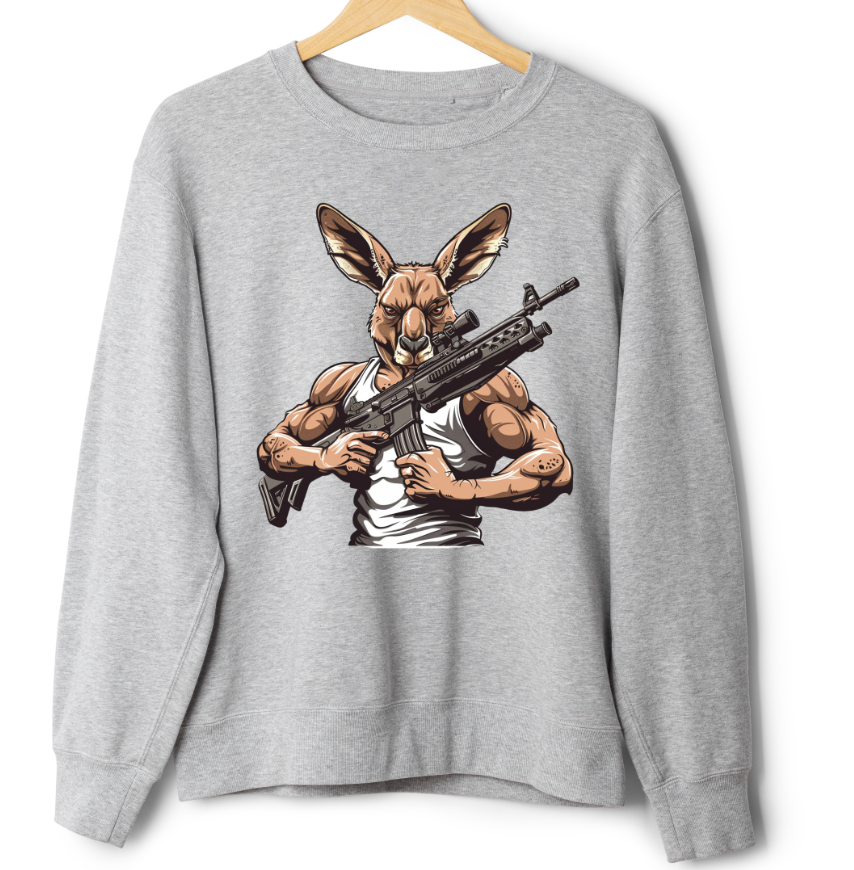 Світшот Кенгуру крутий з автоматом зброя оверсайз унісекс Преміум тканина