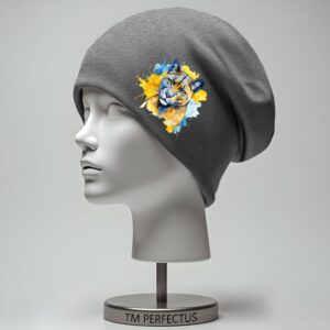 Шапка "Леопард акварель велика кішка жовто блакитна" унісекс з принтом ВСІ розміри