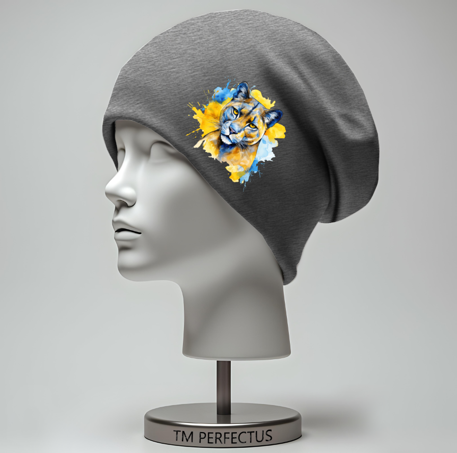 Шапка "Леопард акварель велика кішка жовто блакитна" унісекс з принтом ВСІ розміри