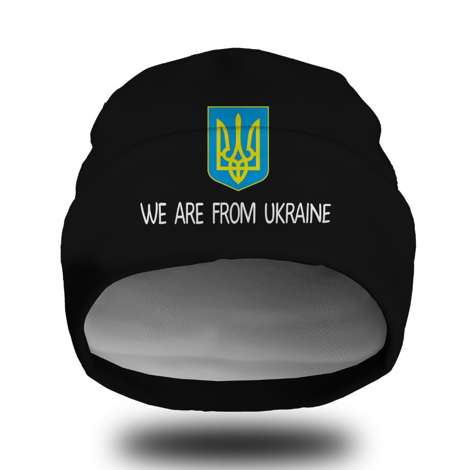 Шапка біні "Тризуб герб України з написом" унісекс з принтом ВСІ розміри