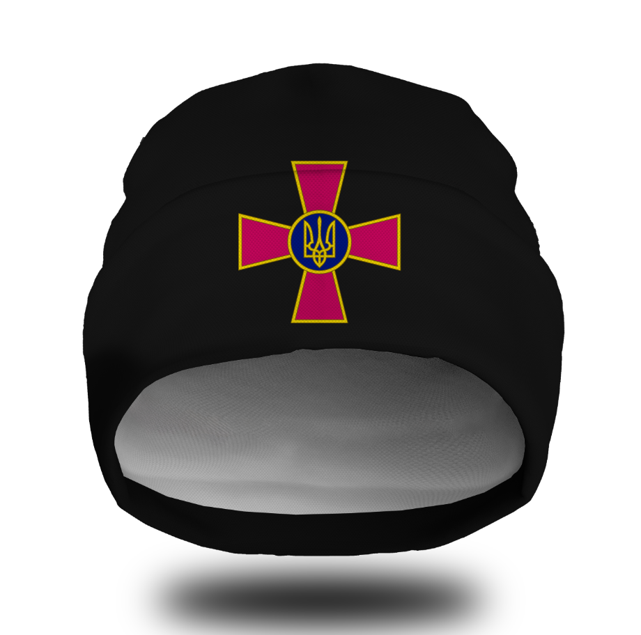 Шапка біні "Тризуб герб України емблема знак ЗСУ" унісекс з принтом ВСІ розміри