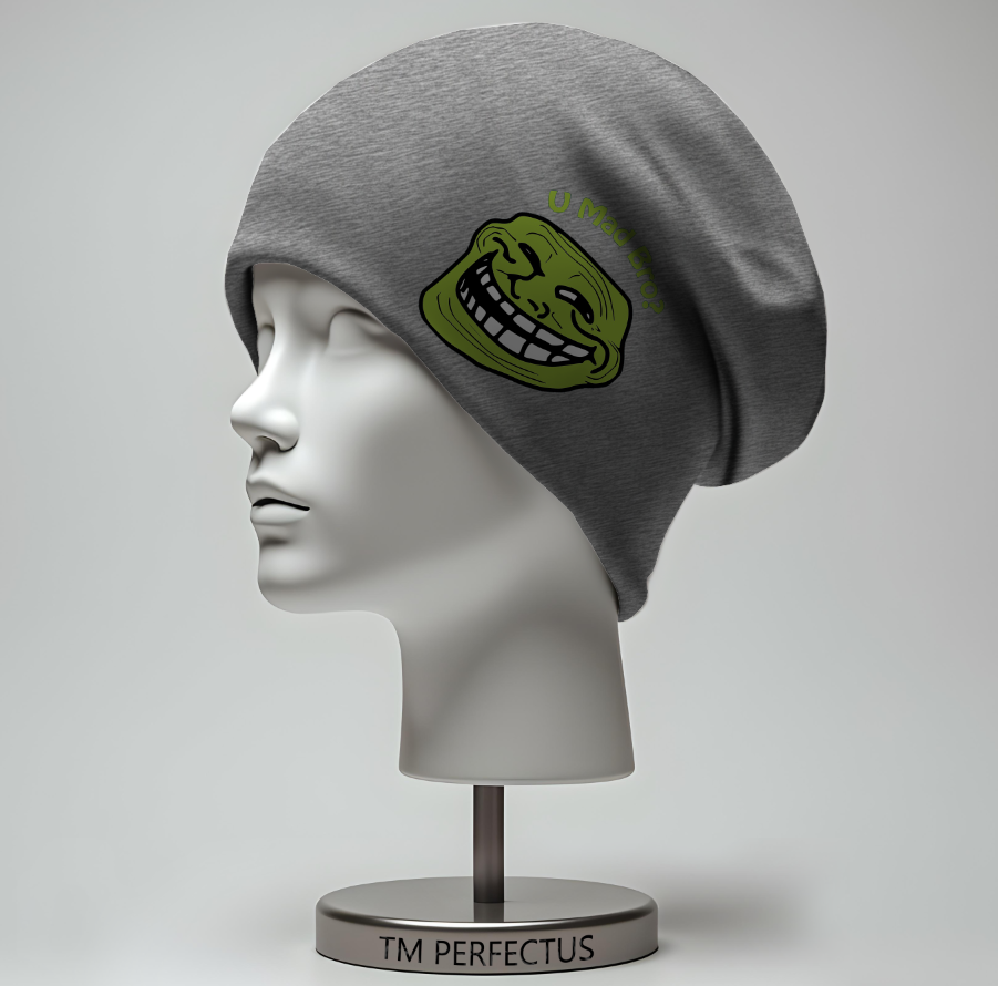 Шапка біні "Обличчя мем тролінг прикол" унісекс з принтом ВСІ розміри