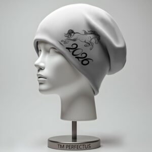 Шапка біні "Новорічна різдвяна з конем 2026" унісекс з принтом ВСІ розміри