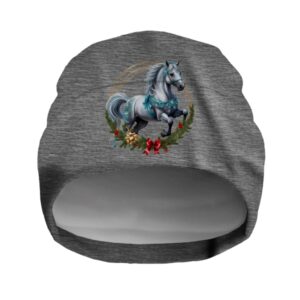 Шапка біні "Новорічна різдвяна з конем" унісекс з принтом ВСІ розміри