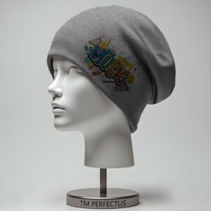 Шапка біні "Напис музика з музичними інструментами меломан" унісекс з принтом ВСІ розміри