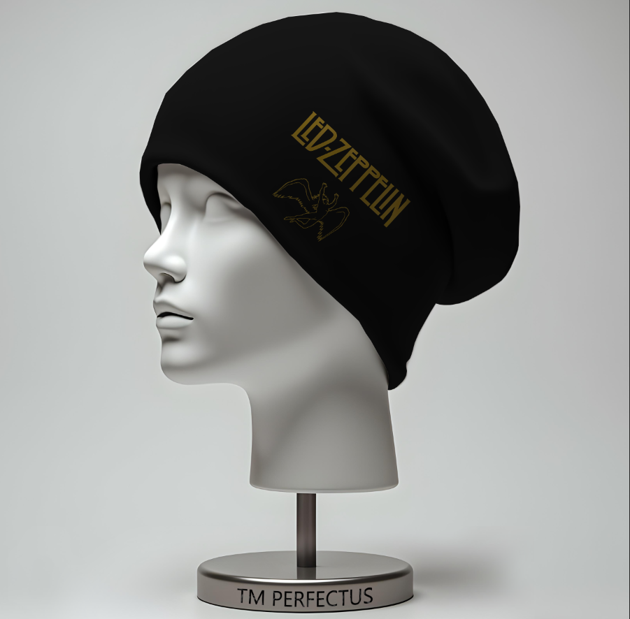 Шапка біні "Led Zeppelin рок гурт напис лого" унісекс з принтом ВСІ розміри