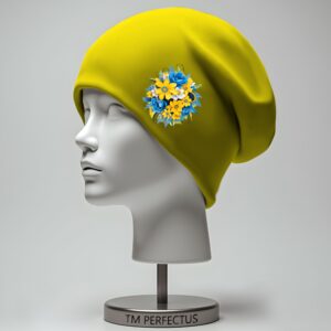 Шапка біні "Жовто блакитні квіти 1" унісекс з принтом ВСІ розміри