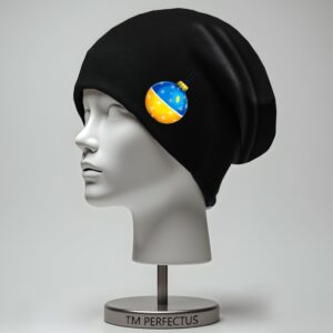 Шапка біні "Жовто блакитна новорічна різдвяна іграшка кулька 2" унісекс з принтом ВСІ розміри