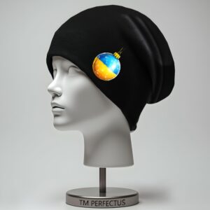 Шапка біні "Жовто блакитна новорічна різдвяна іграшка кулька" унісекс з принтом ВСІ розміри