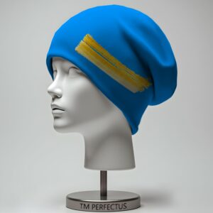 Шапка біні "Блакитна з мазком жовтої фарби" унісекс з принтом ВСІ розміри