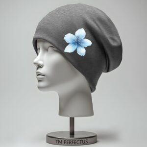 Шапка біні "Блакитна гарна ніжна квітка 1" унісекс з принтом ВСІ розміри