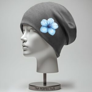 Шапка біні "Блакитна гарна ніжна квітка" унісекс з принтом ВСІ розміри