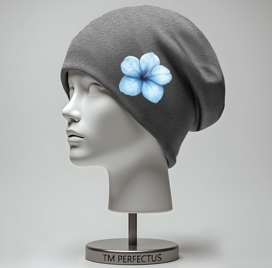 Шапка біні "Блакитна гарна ніжна квітка" унісекс з принтом ВСІ розміри