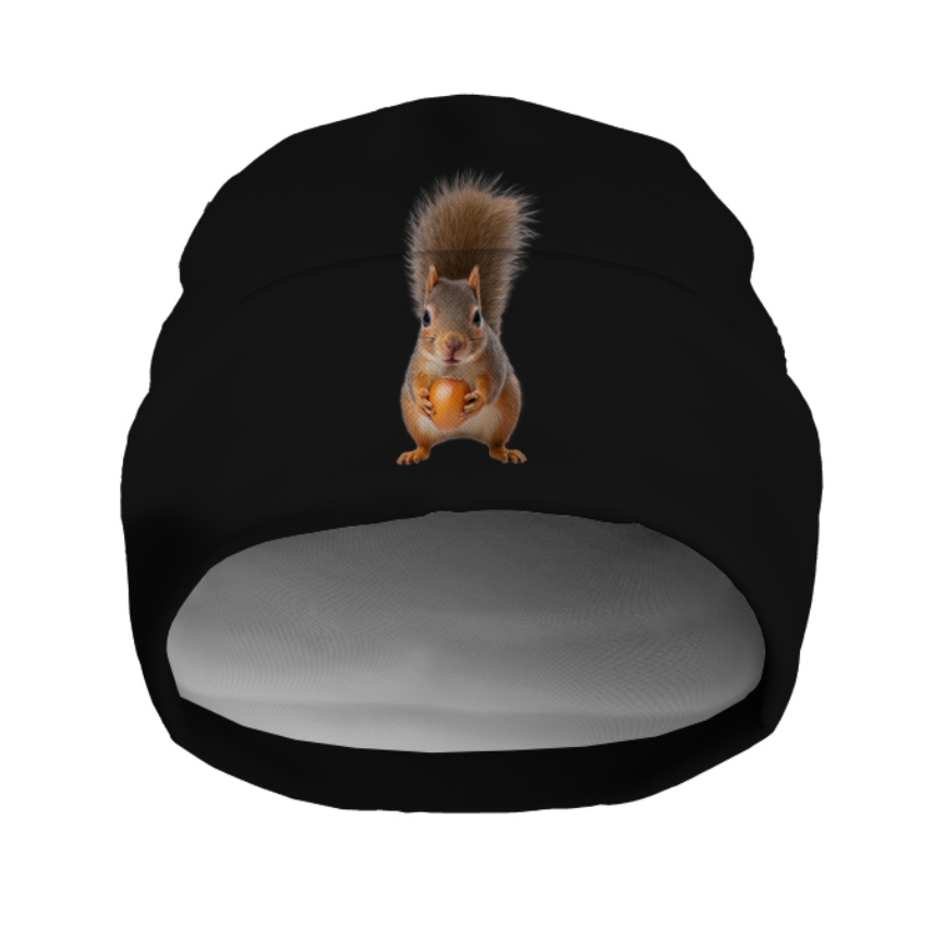 Шапка біні "Білка з горішком" унісекс з принтом ВСІ розміри