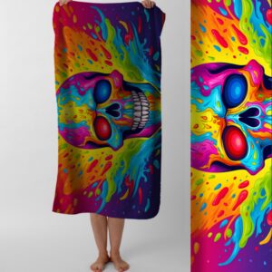 Рушник Яскравий барвистий череп райдужні фарби готика  пляжний з принтом ВСІ розміри