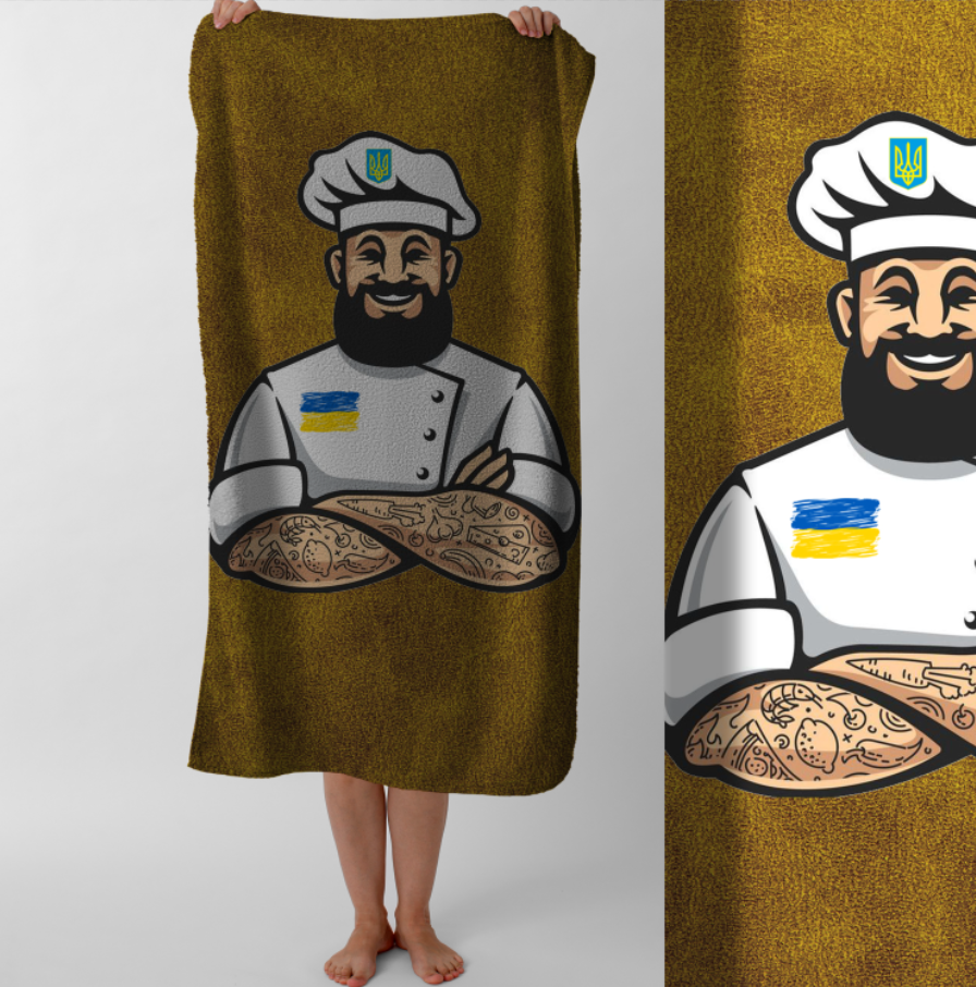 Рушник Шеф кухар  пляжний з принтом ВСІ розміри