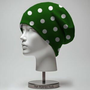 Шапка біні Зелена з білим горошком Всі розміри Всі сезони