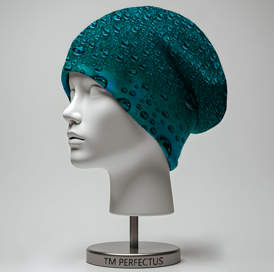Шапка біні Бірюзова з краплями води роси на склі Всі розміри Всі сезони
