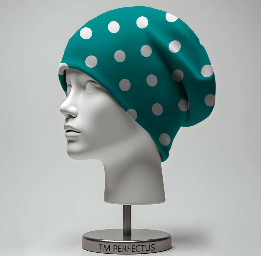 Шапка біні Бірюзова з білим горошком Всі розміри Всі сезони