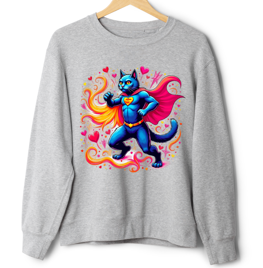 Світшот Кіт супергерой валентинка серце 1 оверсайз унісекс ВСІ розміри Преміум тканина