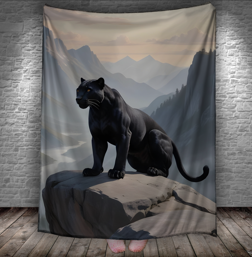 Плед Чорна пантера природа гірський краєвид скелі 150х200 см