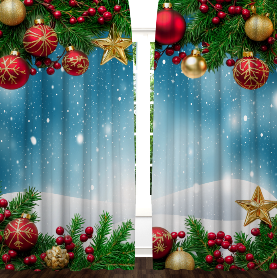 Штори Ялинкові іграшки ялинка Новорічні Різдвяні святковий декор