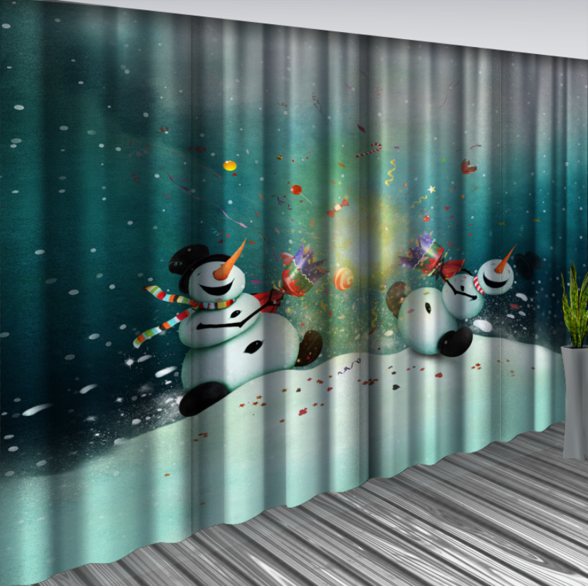 Штори З веселими сніговиками 1 Новорічні Різдвяні святковий декор