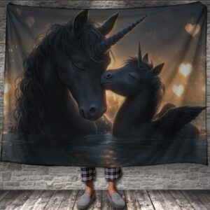 Плед "Чорний єдиноріг і дитинча коні міфічні казкові" 150х200 см