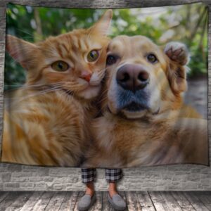 Плед "Смішні кіт та собака позують разом роблять селфі прикольні тваринки портрет крупний план" 150х200 см