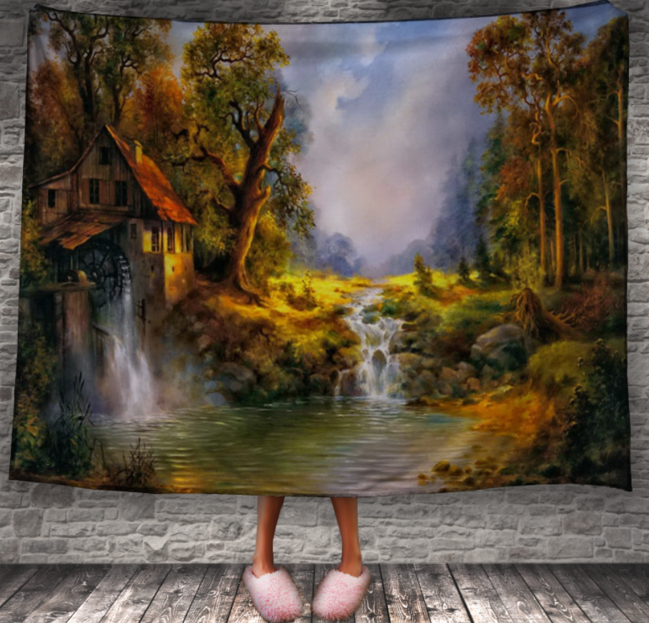 Плед "Природа пейзаж водоспад дерева будинок" 150х200 см