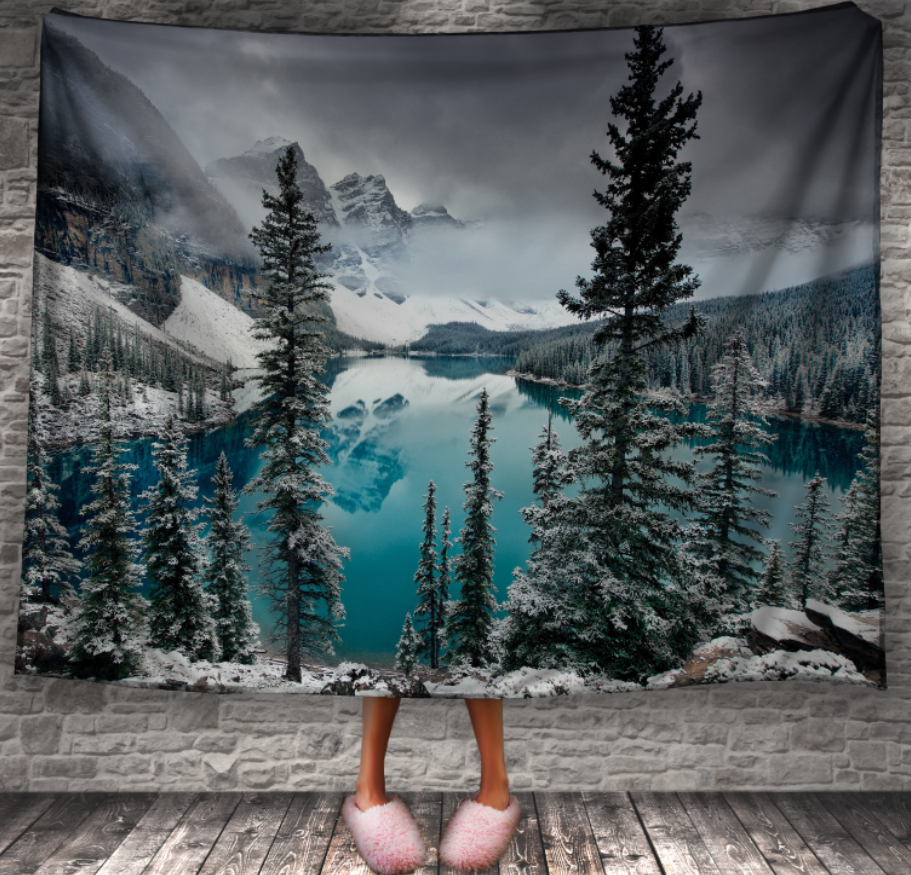 Плед "Природа зимовий пейзаж гори ліс озеро ставок 1" 150х200 см