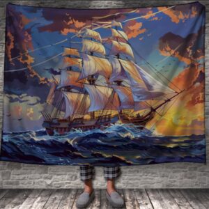 Плед "Корабель великий вітрильник галеон шхуна кліпер бригантина хвилі захід сонця" 150х200 см