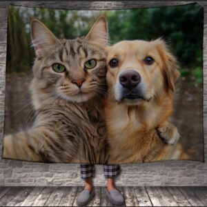 Плед "Кіт та собака позують разом роблять селфі прикольні тваринки портрет крупний план 1" 150х200 см