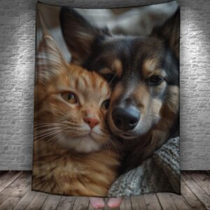 Плед "Кіт та собака позують разом роблять селфі прикольні тваринки 3" 150х200 см