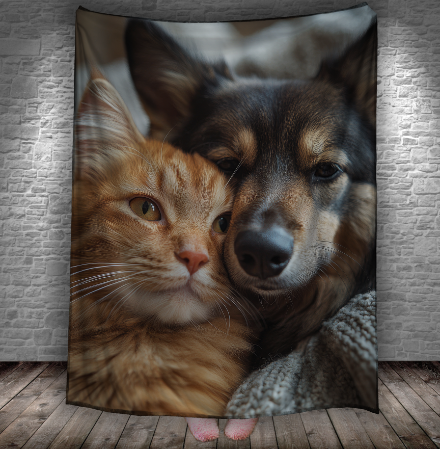 Плед "Кіт та собака позують разом роблять селфі прикольні тваринки 3" 150х200 см