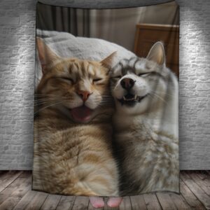 Плед "Кіт та собака позують разом роблять селфі прикольні тваринки 1" 150х200 см