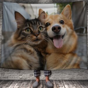 Плед "Кіт та собака позують разом роблять селфі прикольні тваринки" 150х200 см